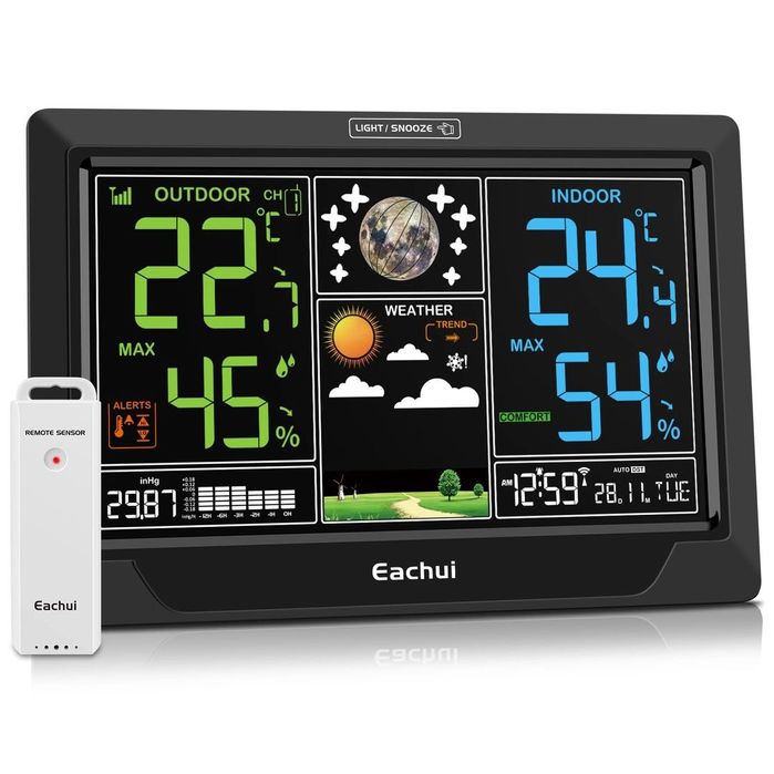 Stație Meteo Wireless cu Ceas Radio, Termometru, Higrometru, Barometru