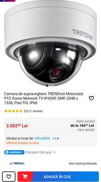 60% reducere Camera TRENDnet Motorized PTZ, garanție, 3MP, 2048x1536