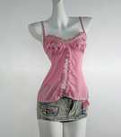 Top roz vintage Y2K cu volănașe – stil  coquette – mărimea S