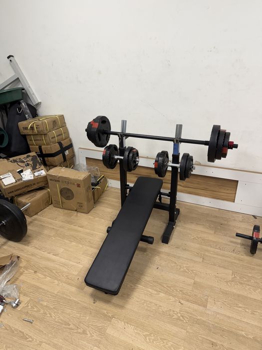 Pachet Banca piept plianta si reglabila+gantere+Bara Haltera noi