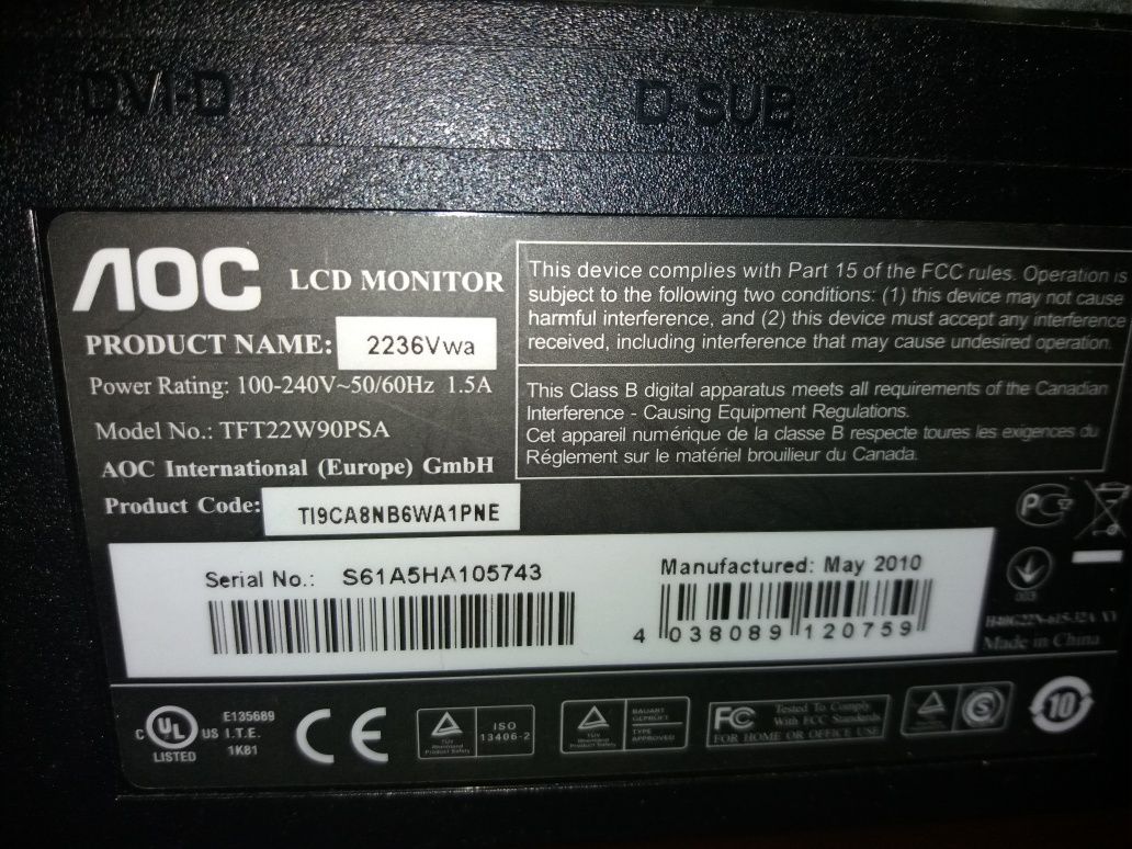Full HD  Монитор AOC 22&#039;