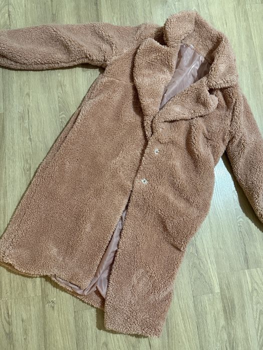 Палто теди беър цвят пепел от рози