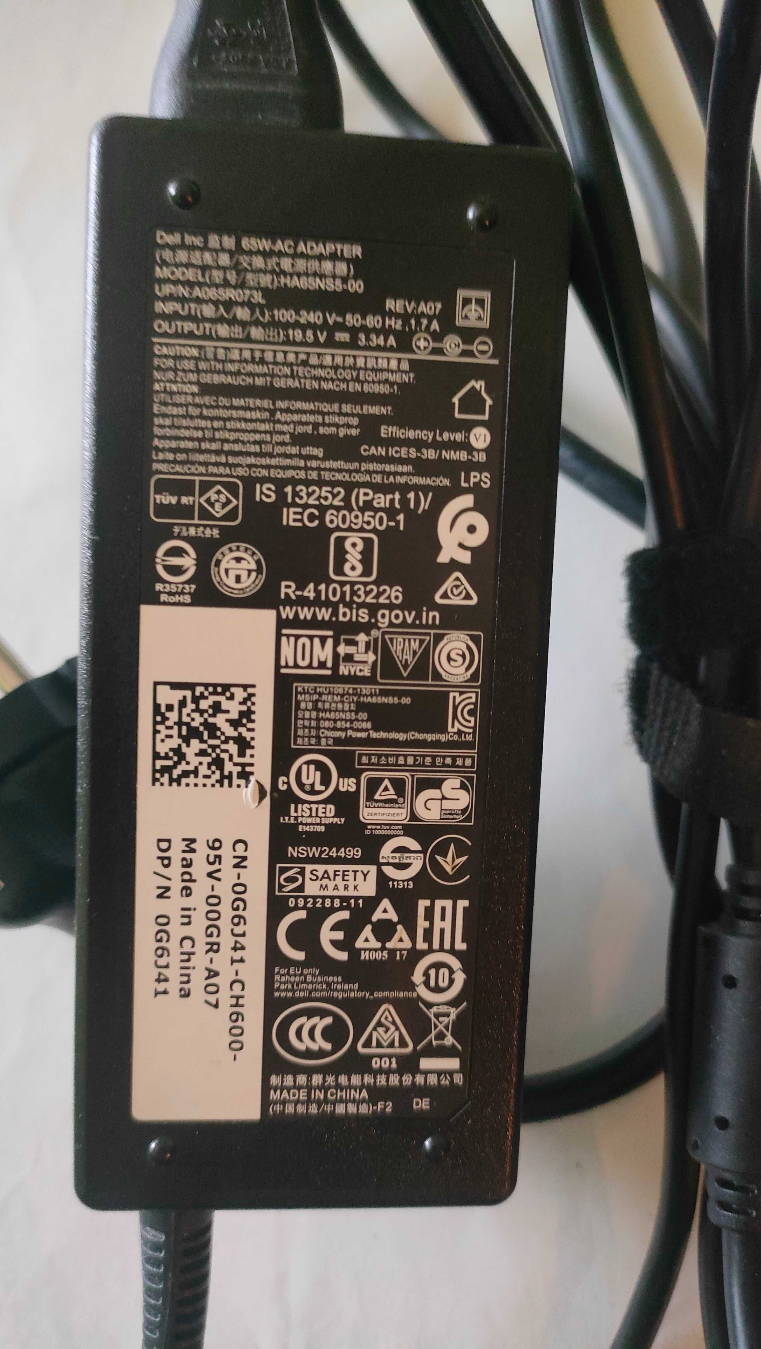 Оригинално зарядно лаптоп Dell 65вата, 19.5в, 3.34а тънка букса с пин