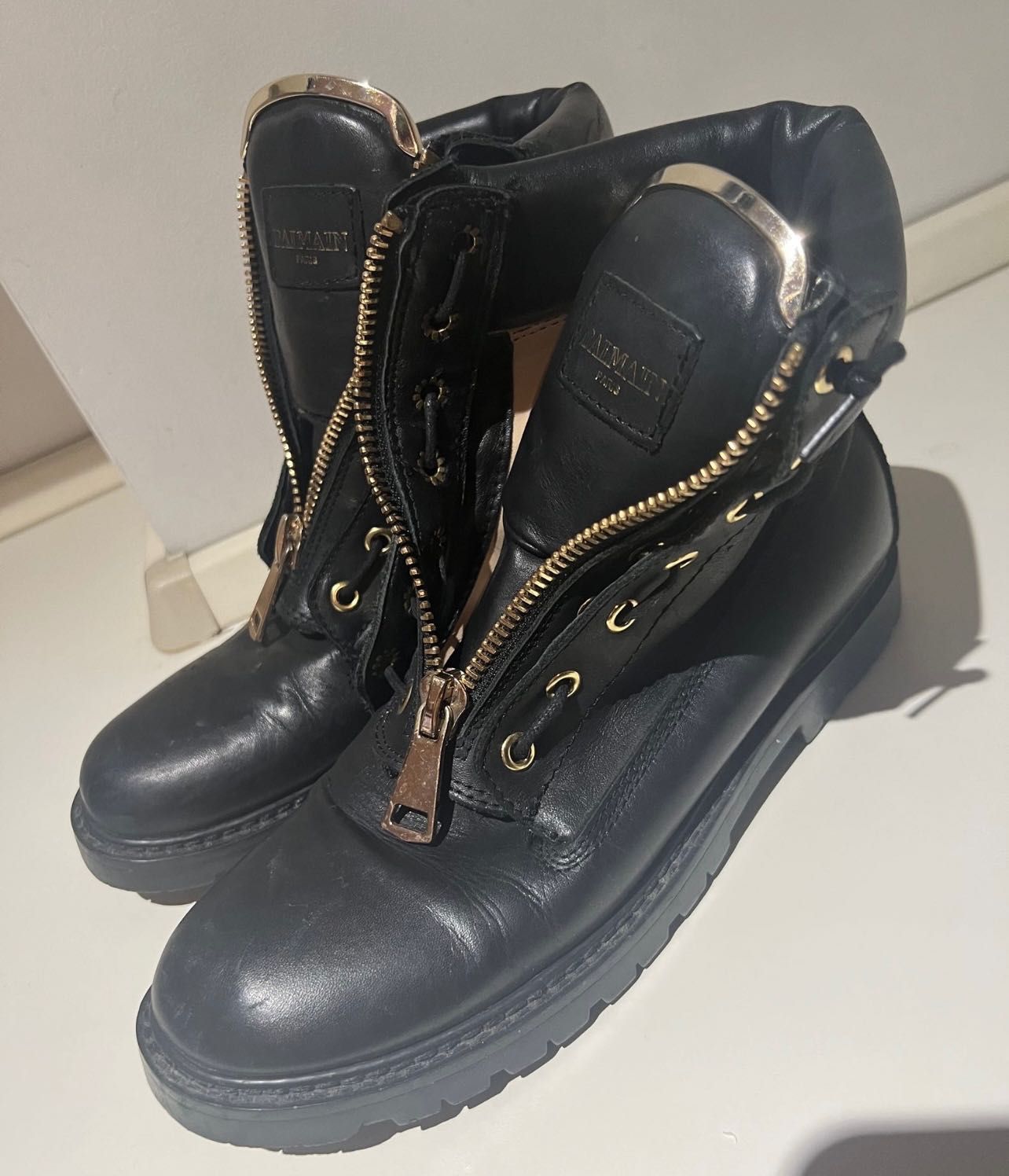 Ghete / bocanci model Balmain negre, piele naturala marime 38,5/39