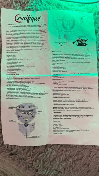 Masca LED Zenifique – 7 culori + microcurenți – pentru față și gât – c