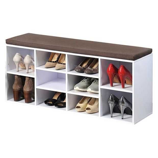 Шкаф за обувки с пейка и възглавница за лесно обуване