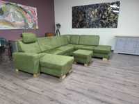 Зелен П образен ъглов диван от плат с функция сън и табуретка KS5044