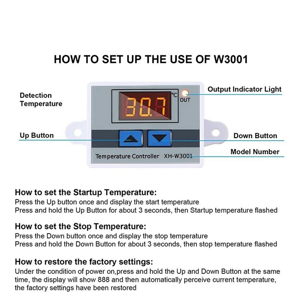 Терморегулятор, термостат W3001, регулятор температуры