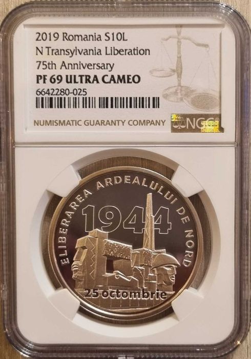 Moneda BNR 10 lei argint eliberarea Ardealului gradata NGC PF 69