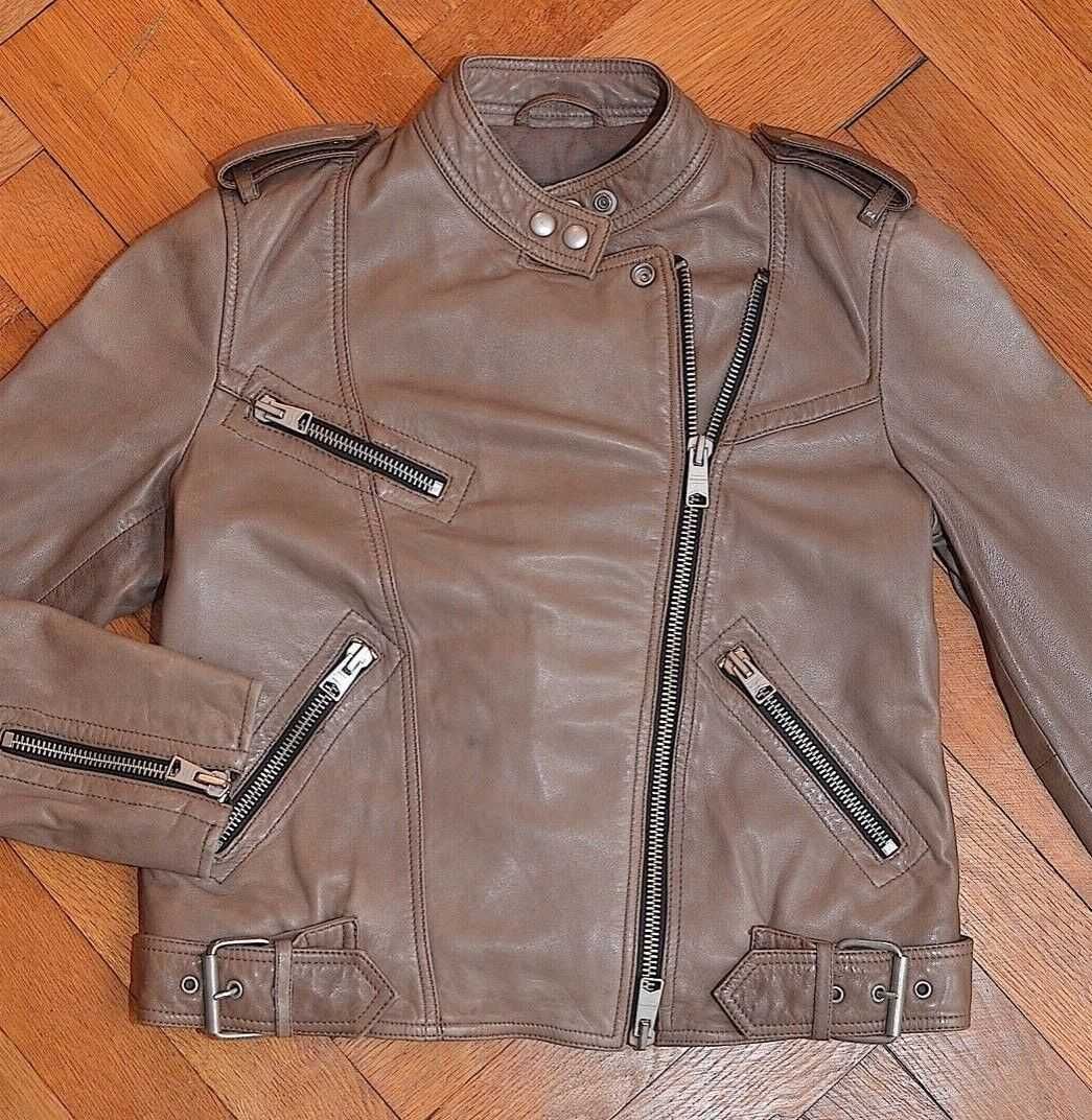 AllSaints Atkinson Дамско Кожено яке Агнешка Кожа Кафяво Medium