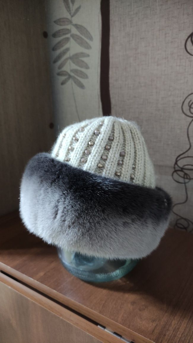 Зимняя шапка,норка+вязание