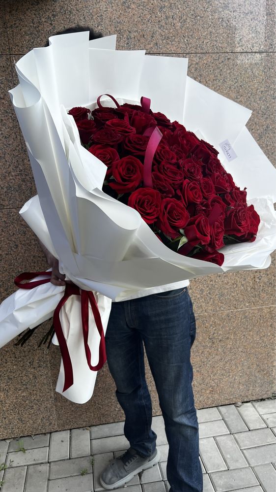 Акция метровые розы по 500тг  1м метр раушан гул красные белые 101 шт