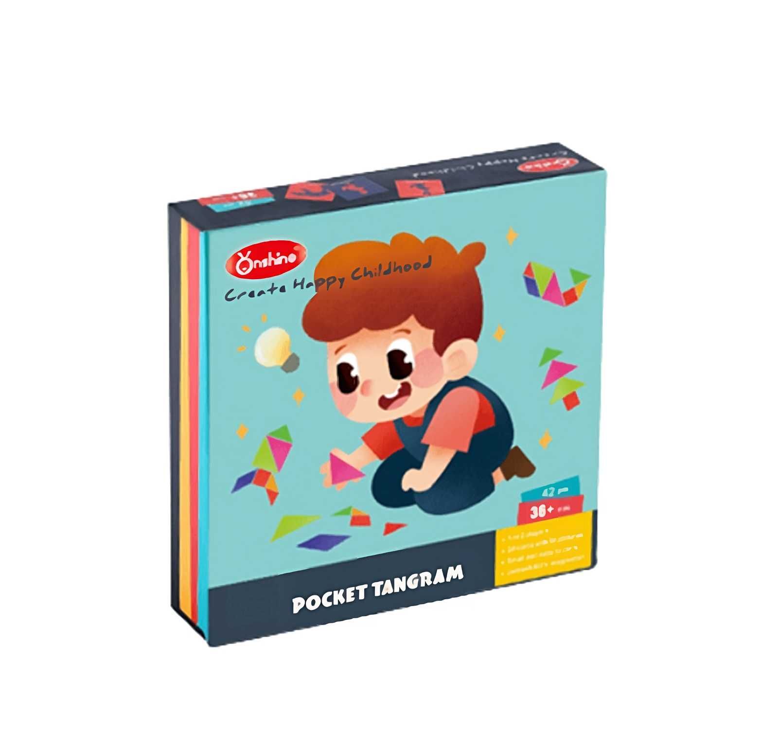 ХИТ! " Pocket tangram " 2бр. дървен Джобен танграм с шаблони в кутия