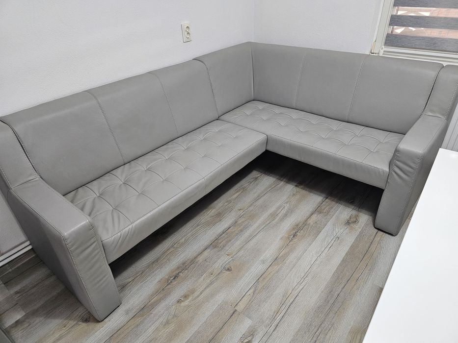 Coltar bucatarie piele ecologica, pe stanga, gri, 222 x 170 x 90 cm