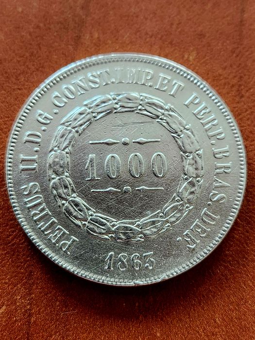 1000 Reis Brazilia 1863, Argint.