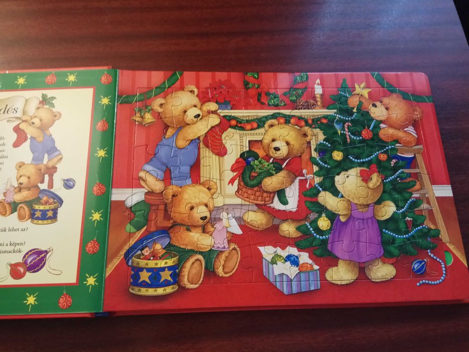 Puzzle 5 bucati adunate intr-o carte Craciun ursuleti