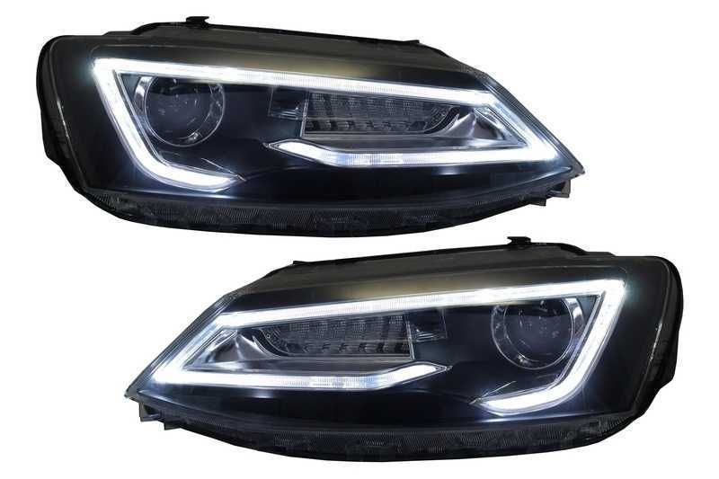 Faruri Jetta Mk6 cu Lupe LED DRL 11-17 Semnal LED Dinamic Secvential