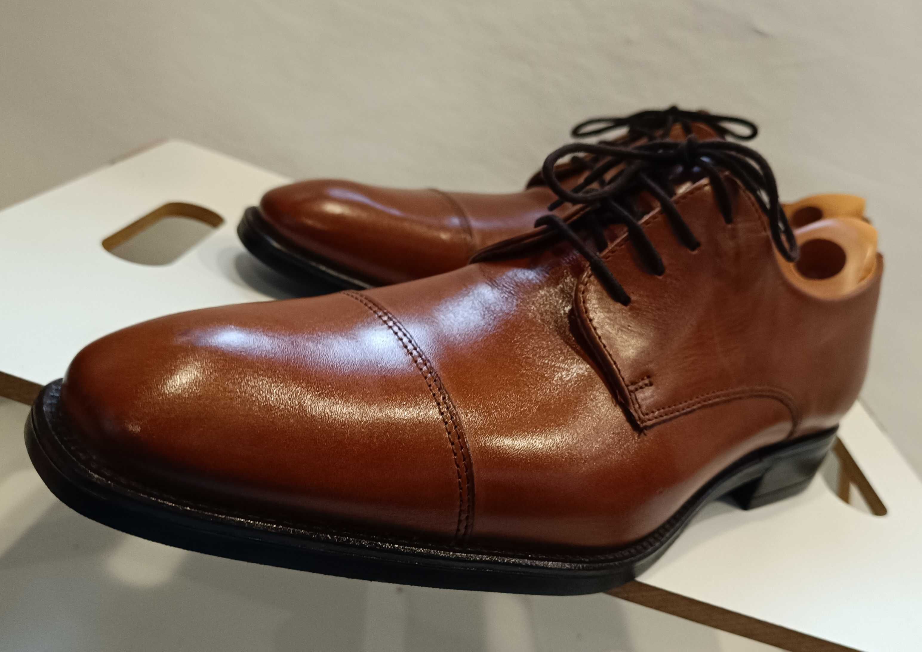 Pantofi derby 46.5 47 cap toe Lav. Artigianale NOI piele naturala moal
