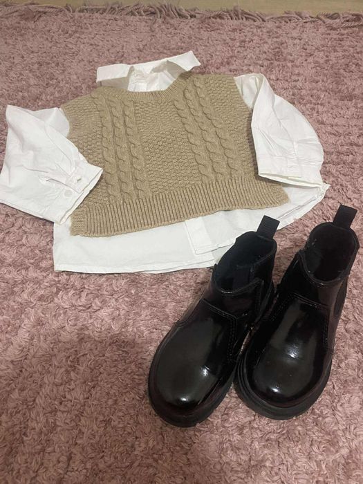 Дрехи за момиче риза+елек и боти на ZARA