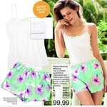 Pijama cu suport bust si pantaloni satin cu imprimeu exotic, Avon, M-L