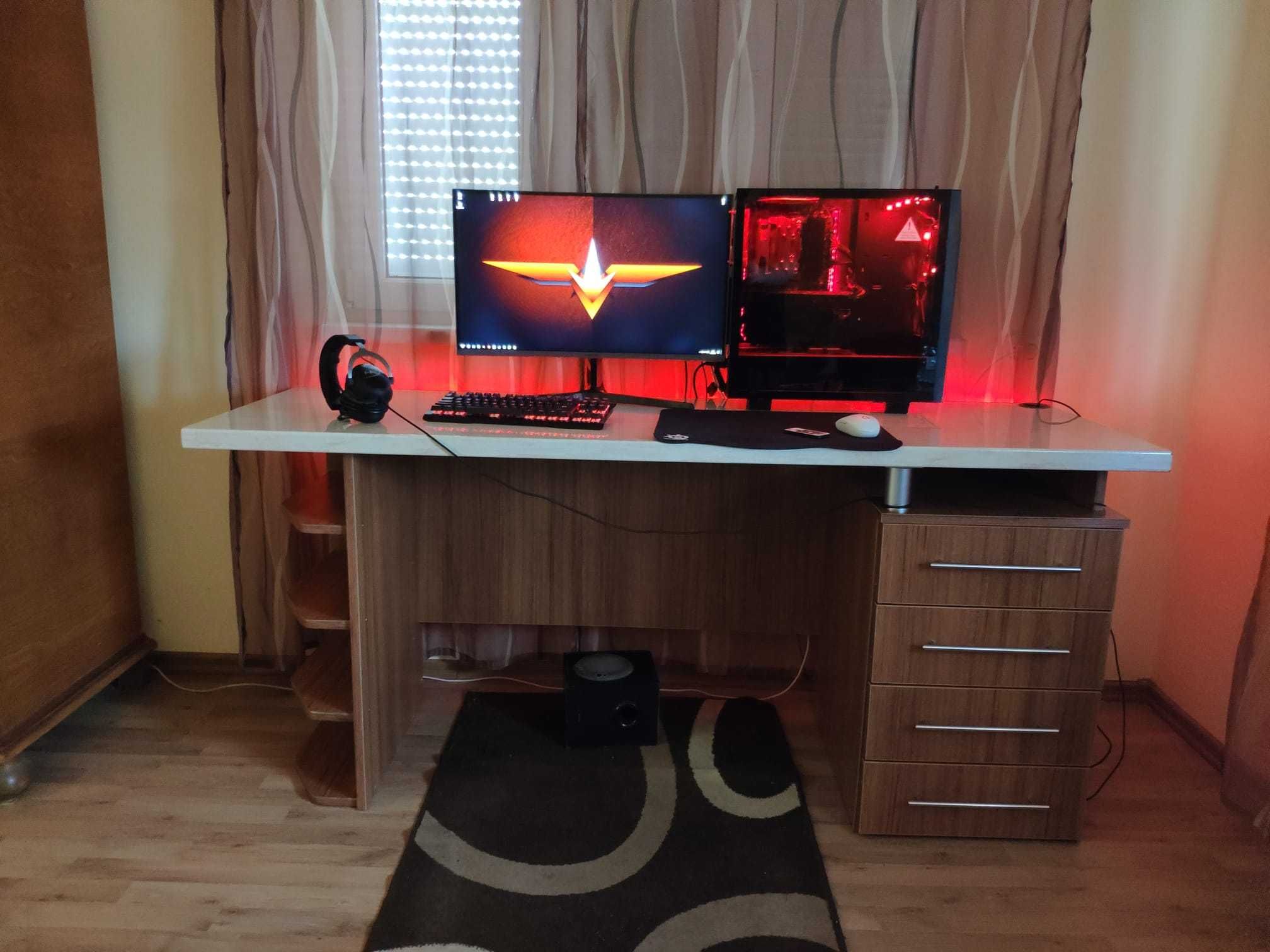 Birou office/gaming facut pe comanda 180cm pe 60cm, blat gros rotunjit