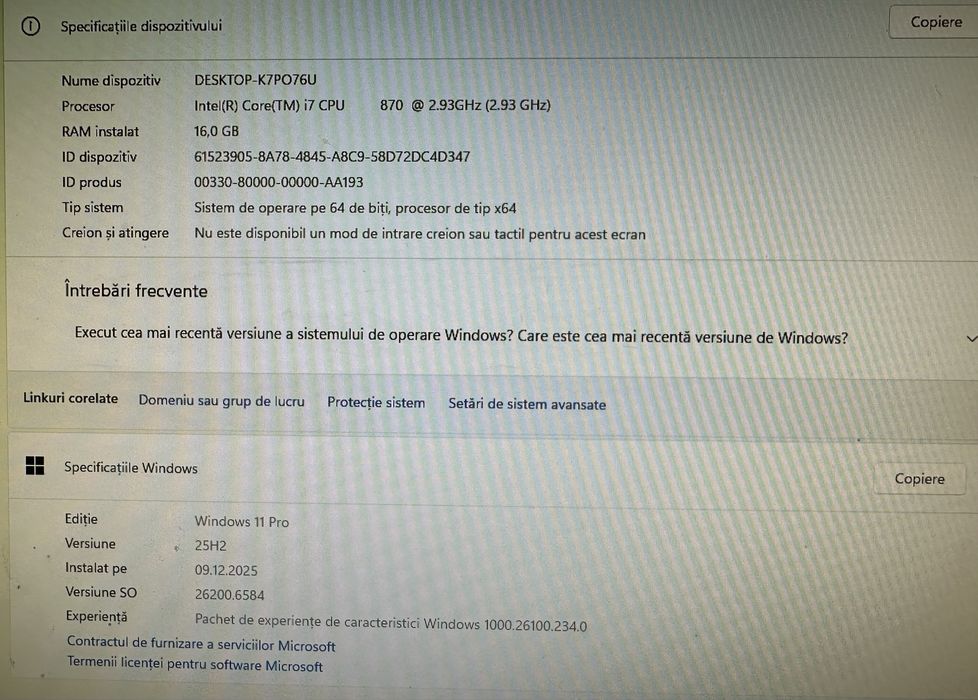 Sistem Desktop i7 • 16GB RAM • SSD120GB • AMD Radeon 6900 - 256biti