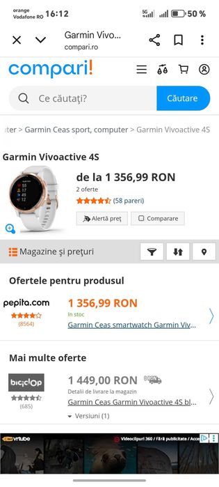 Vand ceas  dama, garmin vivoactive 4s,alb,foarte bine intretinut,,,