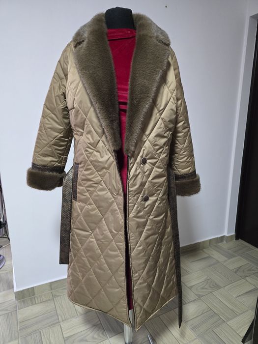 Haina cu guler amplu din blana, calduroasa, usoara, cordon propriu