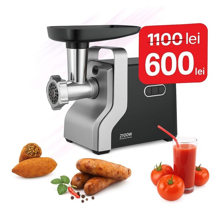 Masina de tocat carne Heinner MG-2100BKSL, 2100W, accesoriu rosii si c