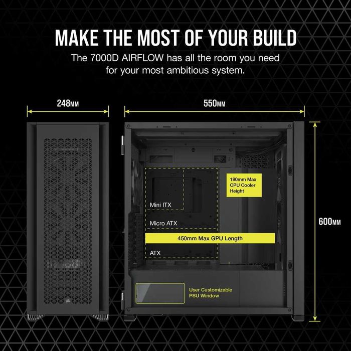 Компютърна кутия Corsair 7000D AIRFLOW Tempered Glass, Черен, НОВА
