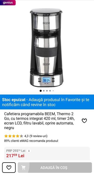 Cafetieră programabilă BEEM • Thermo 2 Go • termos 420 ml • timer 24h