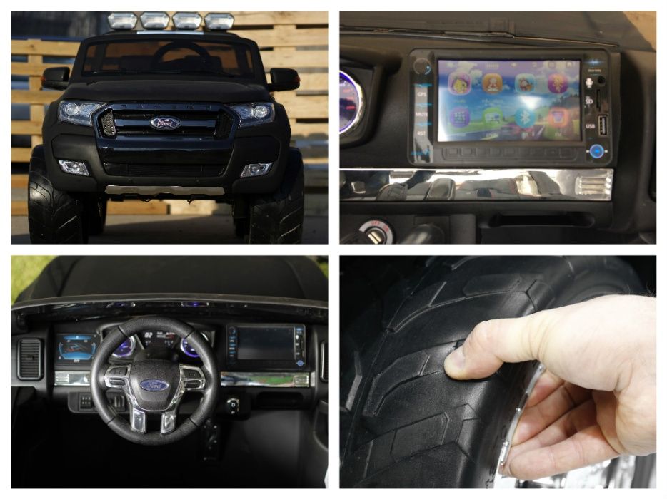 Masinuta electrica pentru 2 copii Ford Ranger 4x4 cu LCD #Negru Matt