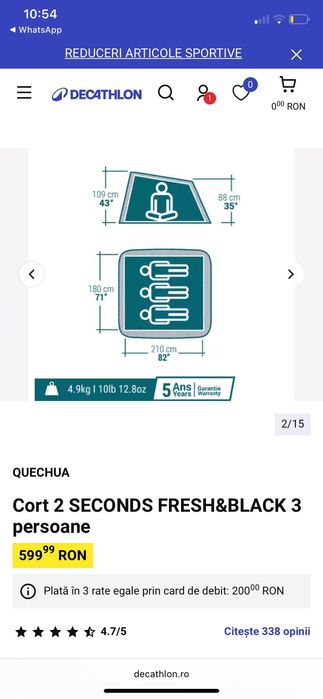 Cort quechua 3 persoane