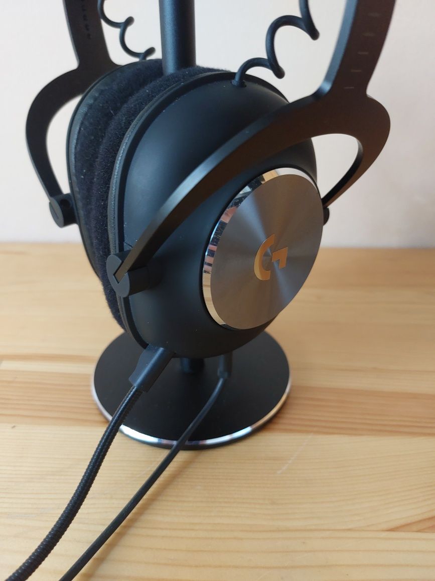 Гейминг слушалки Logitech - PRO X и стойка, черни