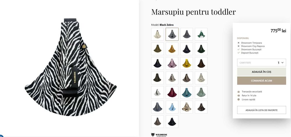 Marsupiu pentru toddler Wildride Black Zebra