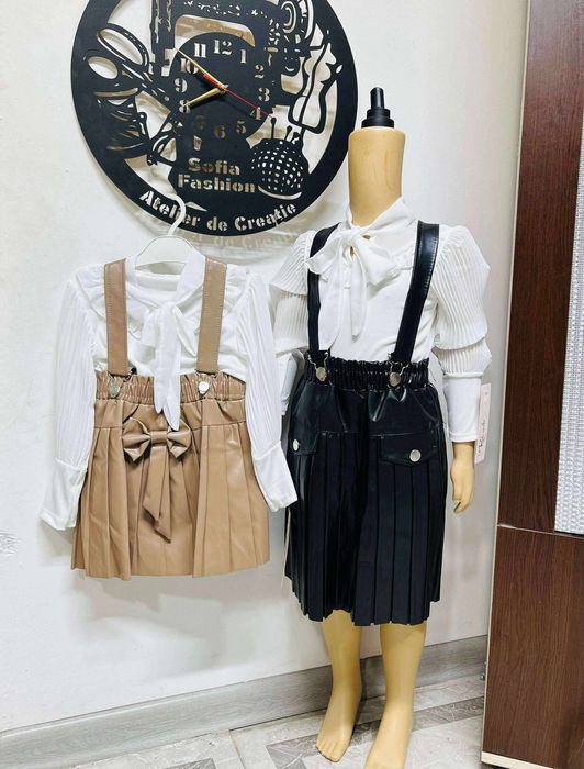 Set fetita sarafan și camasuta bluza vârsta 4 5 6 7 ani maro negru8-11