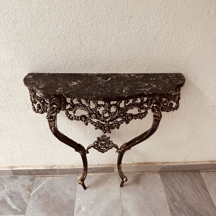 Антикварна конзолна маса от месинг и мрамор – Rococo стил 50-70-те