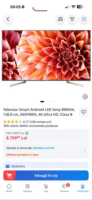 Televizor Smart Android LED 4k Ultra HD Sony BRAVIA 140cm