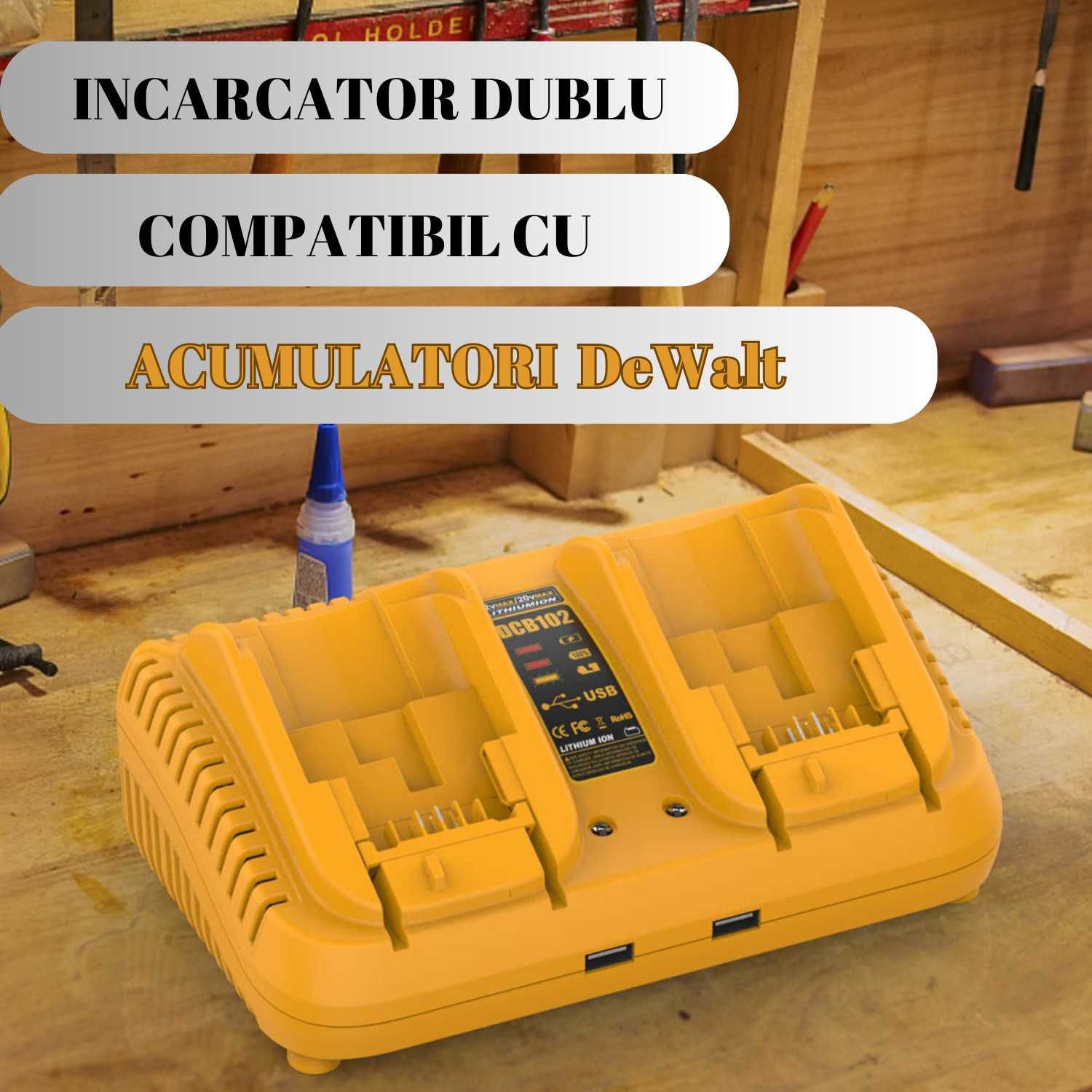 Incarcator Dublu Rapid, Compatibil cu Acumulatori DeWalt, Li-Ion