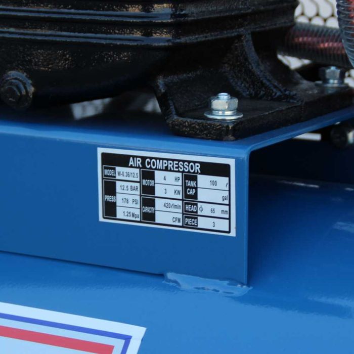 Компресор за въздух с обем на съда 100L-реални 12.5bar с три глави