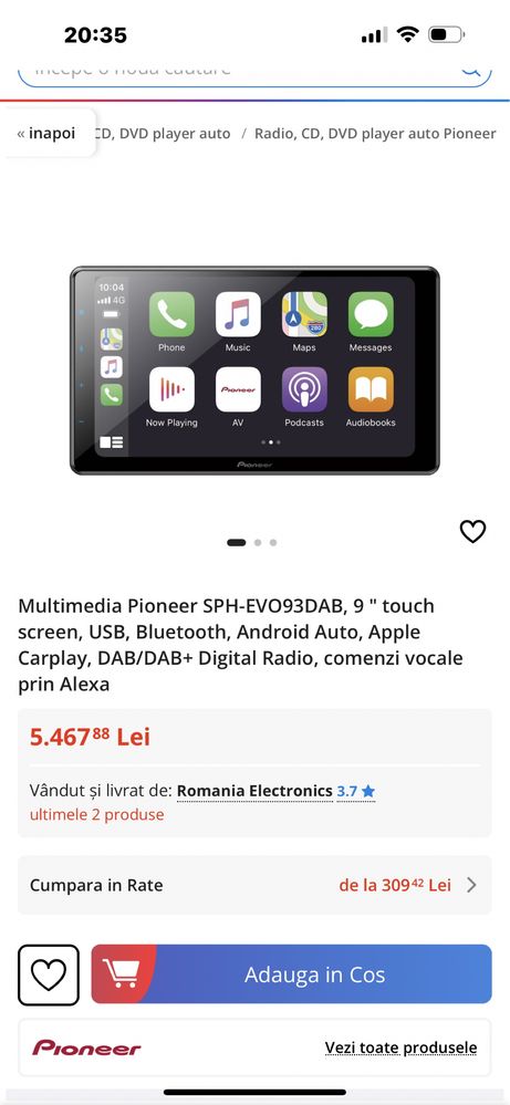 Pioneer Multimedia  SPH-EVO93DAB , 9 “Touch SCREEN