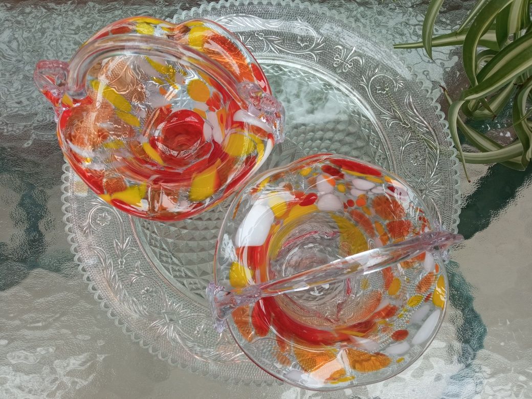 Винтажные корзинки конфетницы СССР цветное стекло