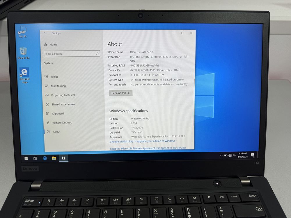 Lenovo ThinkPad T14 Gen 1, I5-10310u, 10th Gen, SSD 256, 8 Gb RAM