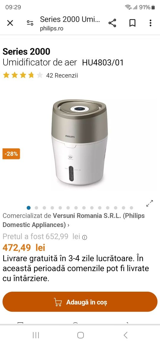 Vind umidificator de aer philips