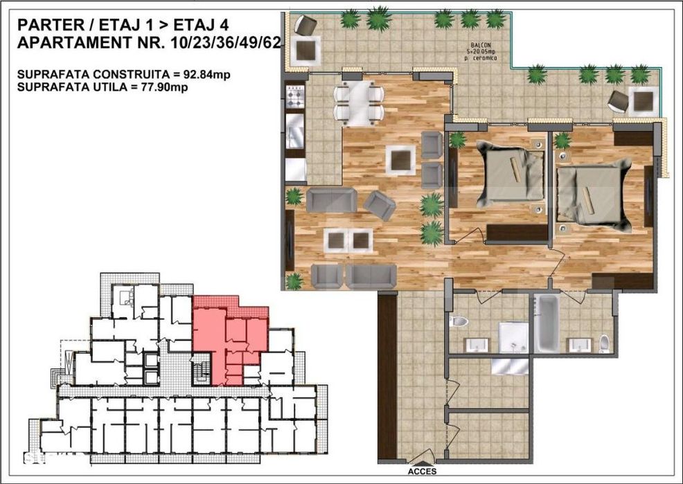 Apartament de vanzare – bloc nou, zona Aurel Vlaicu 77,90 mp+ terasa