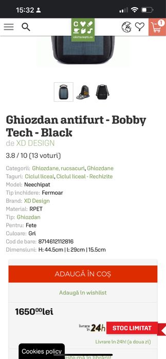 Vand Rucsac solar antifurt XD Design Bobby Tech