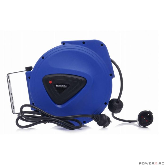 Cablu electric prelungitor, 15 m, pe tambur retractabil, Kraft