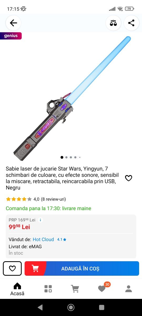 Sabie laser de jucarie Star Wars, 7 schimbari de culoare, retractabila