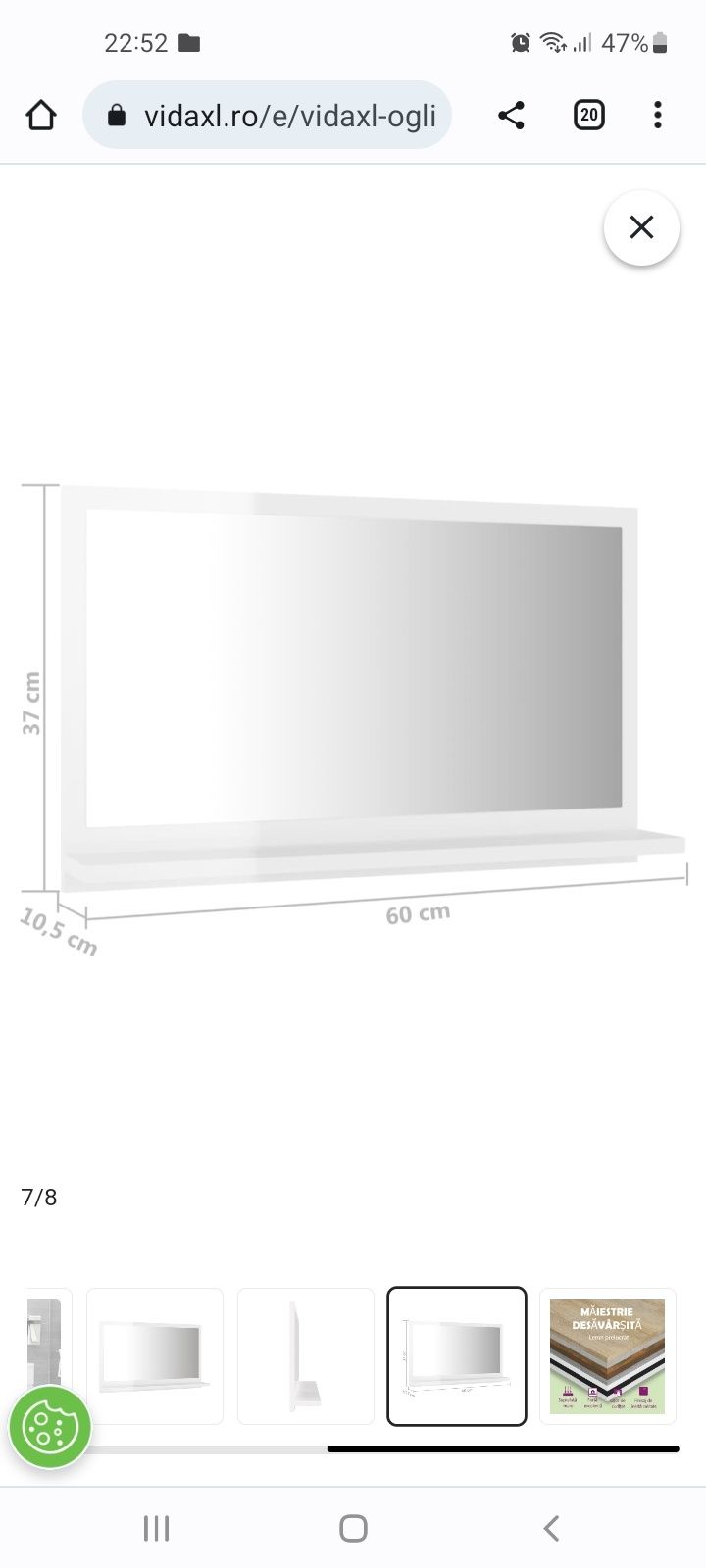 Oglinda baie alba cu polița 60/37cm