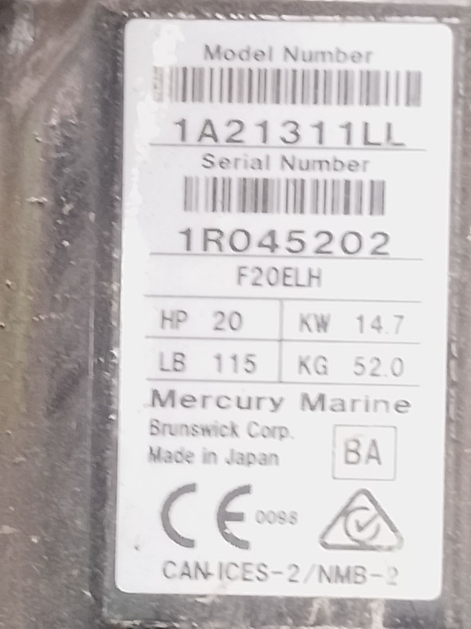 Motor Mercury, an 2022, 20 cp